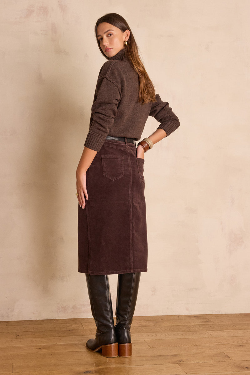 CLEO DARK BROWN CORDUROY STRAIGHT SKIRT