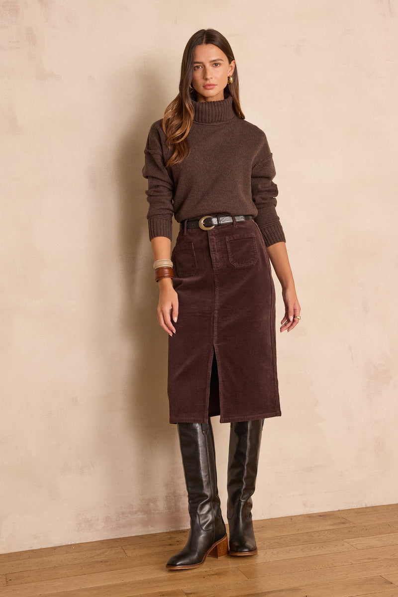 CLEO DARK BROWN CORDUROY STRAIGHT SKIRT