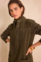 RITA KHAKI VELVET SHIRT DRESS