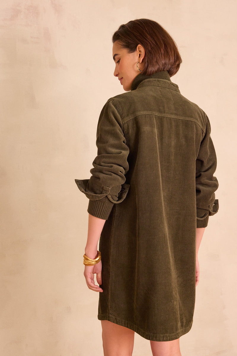 RITA KHAKI VELVET SHIRT DRESS