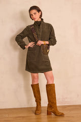 RITA KHAKI VELVET SHIRT DRESS