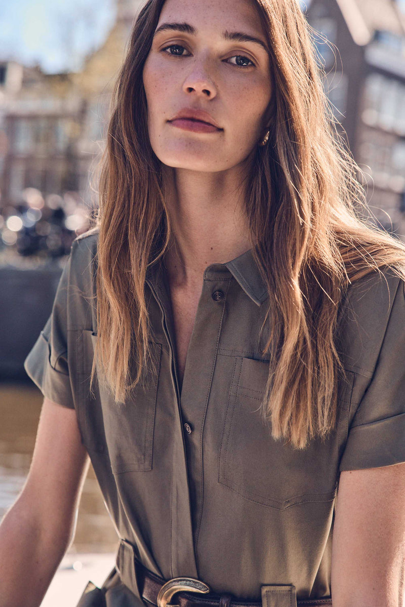 RAMA KHAKI MID-LENGTH COTTON DRESS