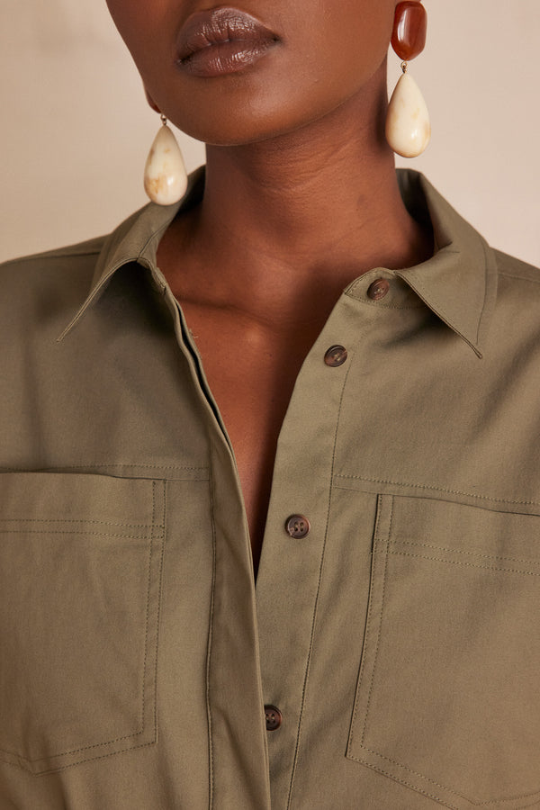 RAMA KHAKI MID-LENGTH COTTON DRESS