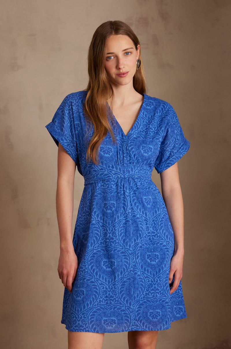 LIRANA BLUE PRINTED COTTON DRESS