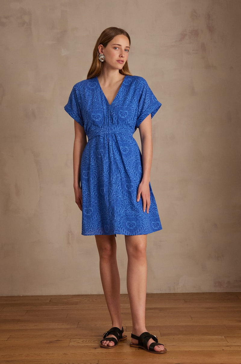 LIRANA BLUE PRINTED COTTON DRESS