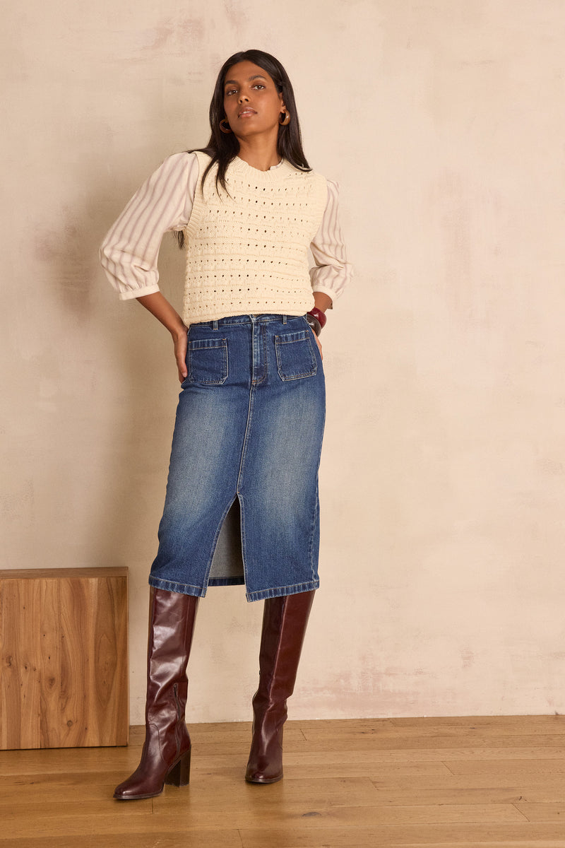 CLEO STRAIGHT SLIT DENIM SKIRT