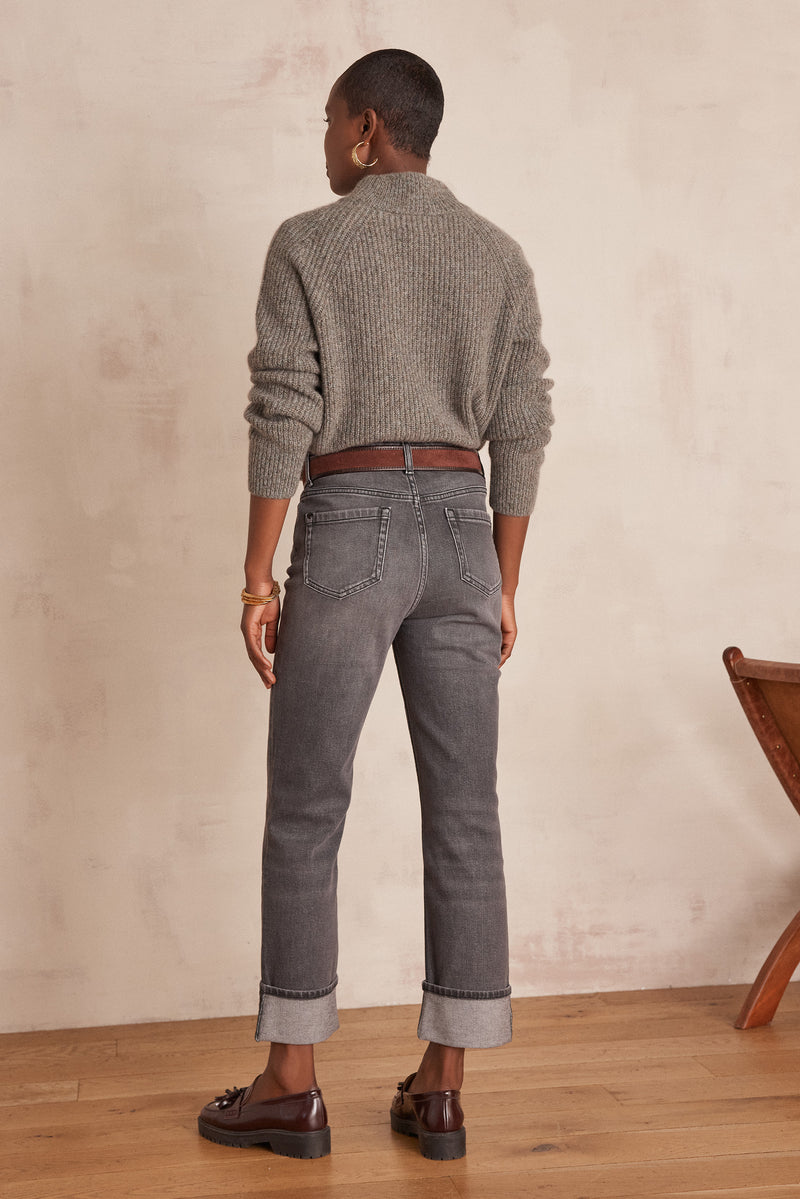 DELIA CROPPED GREY STRAIGHT COTTON JEANS