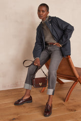 DELIA CROPPED GREY STRAIGHT COTTON JEANS