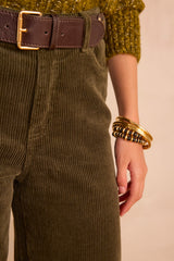 LISA KHAKI WIDE-LEG CORDUROY TROUSERS