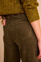 LISA KHAKI WIDE-LEG CORDUROY TROUSERS