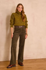 LISA KHAKI WIDE-LEG CORDUROY TROUSERS