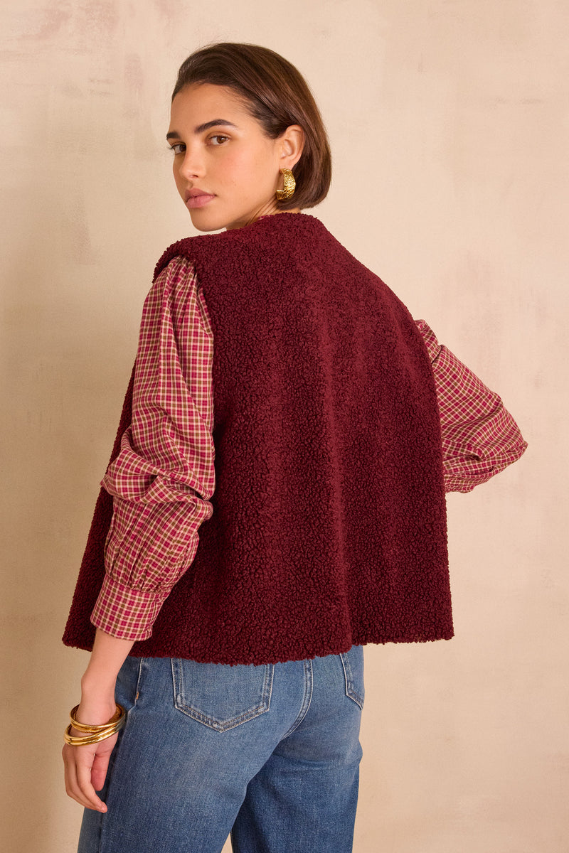 SHARON BURGUNDY BOUCLE VEST