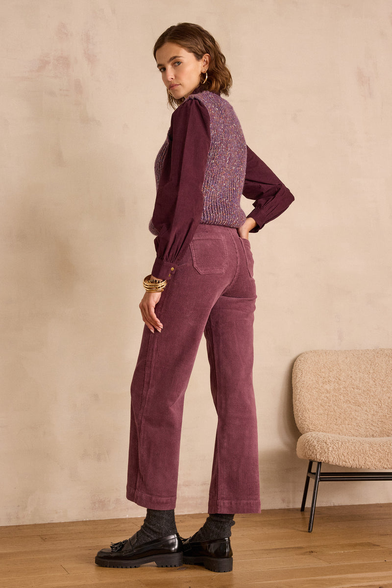 MAE AUBERGINE COTTON VELVET TROUSERS