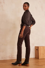 MARCUS CHOCOLATE STRAIGHT COTTON VELVET TROUSERS