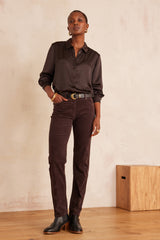 MARCUS CHOCOLATE STRAIGHT COTTON VELVET TROUSERS