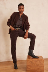 MARCUS CHOCOLATE STRAIGHT COTTON VELVET TROUSERS