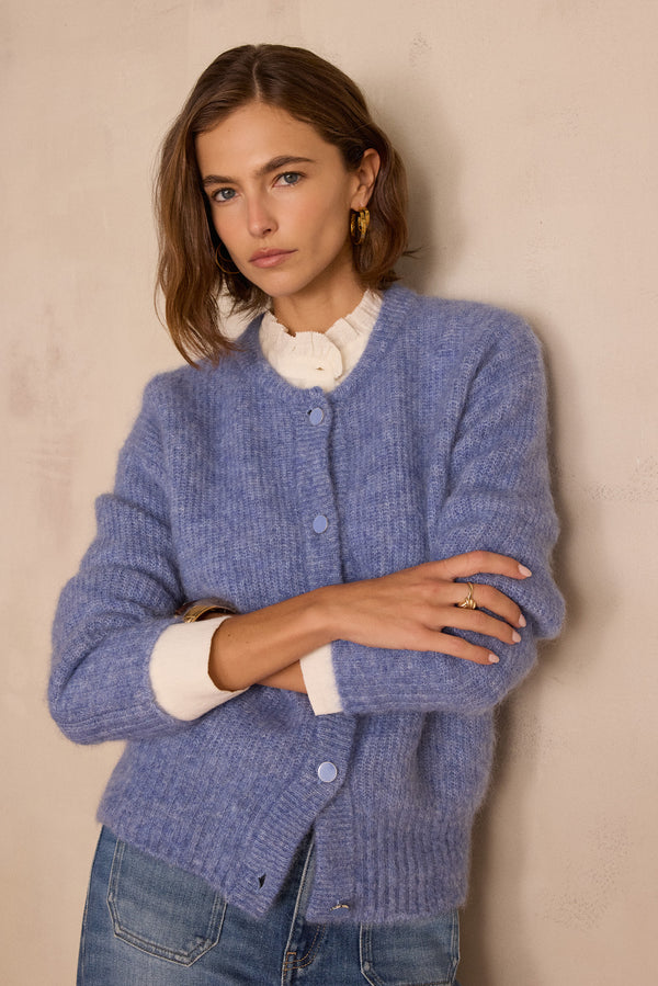 LOU LAVENDER MOHAIR AND ALPACA CARDIGAN