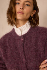 LOU AUBERGINE MOHAIR AND ALPACA CARDIGAN