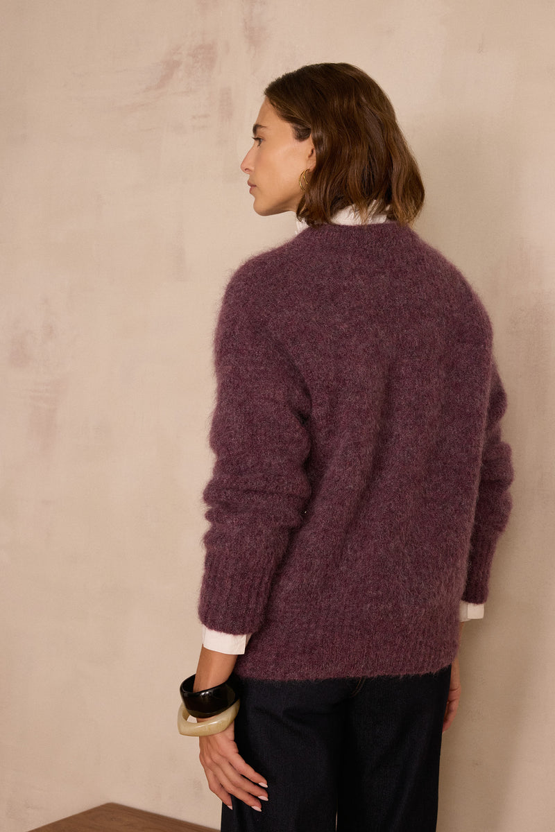 LOU AUBERGINE MOHAIR AND ALPACA CARDIGAN