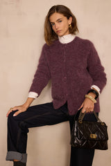 LOU AUBERGINE MOHAIR AND ALPACA CARDIGAN