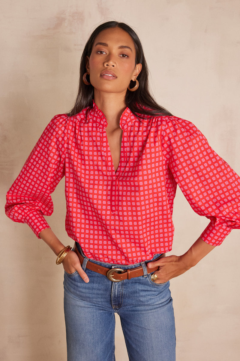 BETH RED PRINTED BLOUSE