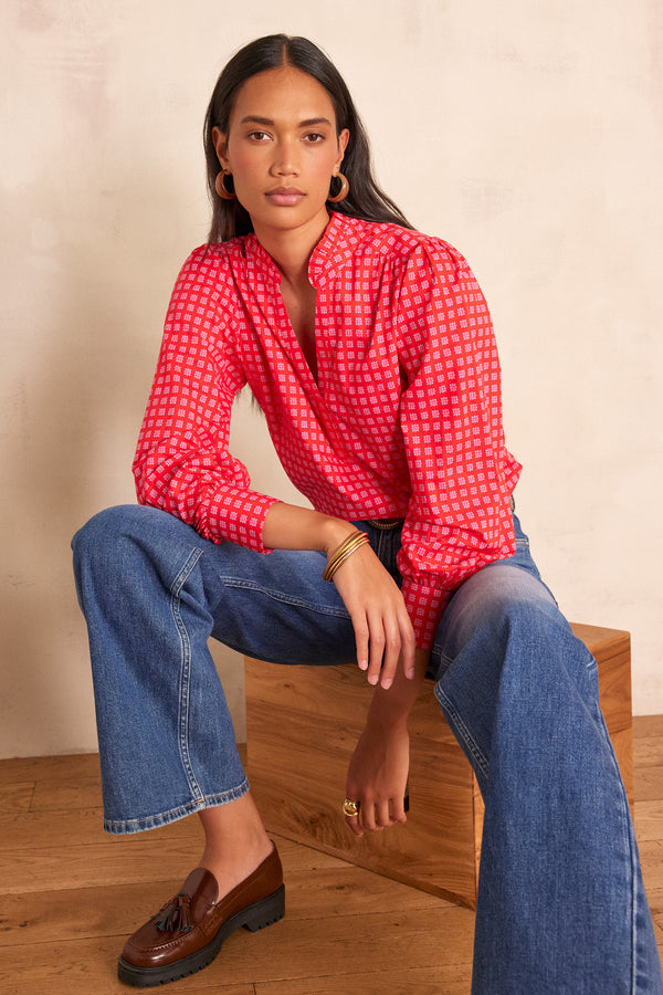 BETH RED PRINTED BLOUSE