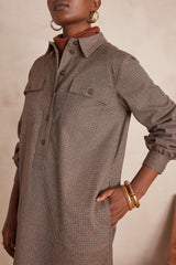 MARLINE HOUNDSTOOTH PATTERN SHIRT DRESS