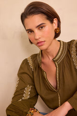 SIXTINE KHAKI EMBROIDERED BLOUSE