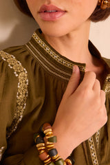 SIXTINE KHAKI EMBROIDERED BLOUSE