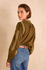 SIXTINE KHAKI EMBROIDERED BLOUSE