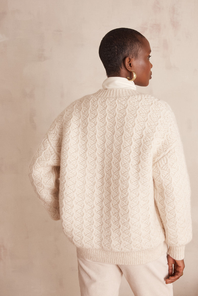 COSMO MOHAIR AND WOOL NATURAL CARDIGAN