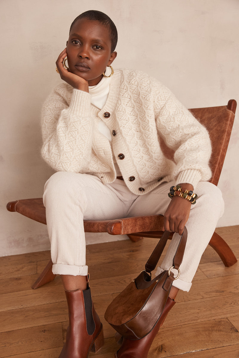 COSMO MOHAIR AND WOOL NATURAL CARDIGAN