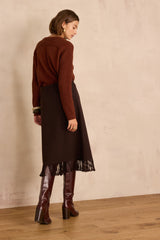 ELONA DARK BROWN LONG WOOL SKIRT