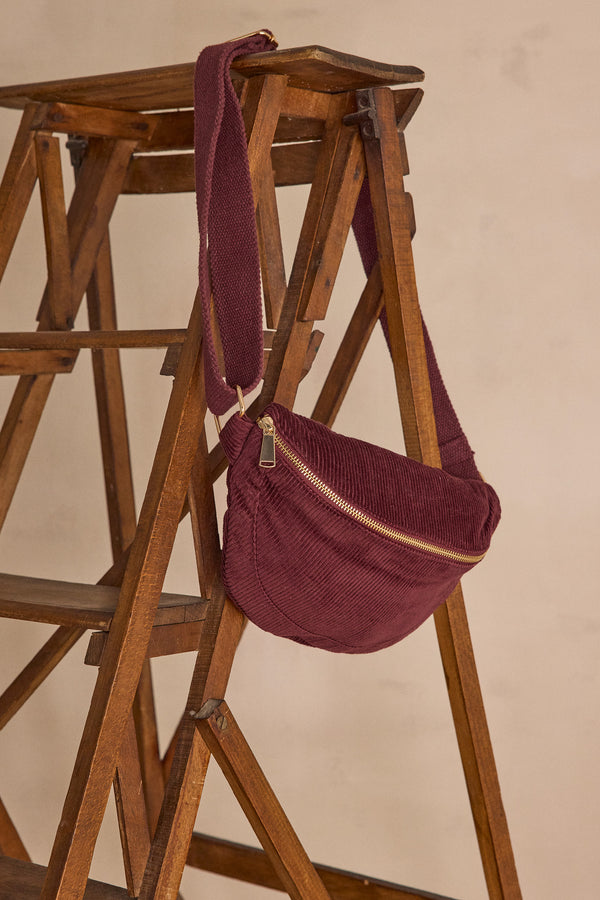 GELINA BURGUNDY COTTON VELVET BUM BAG