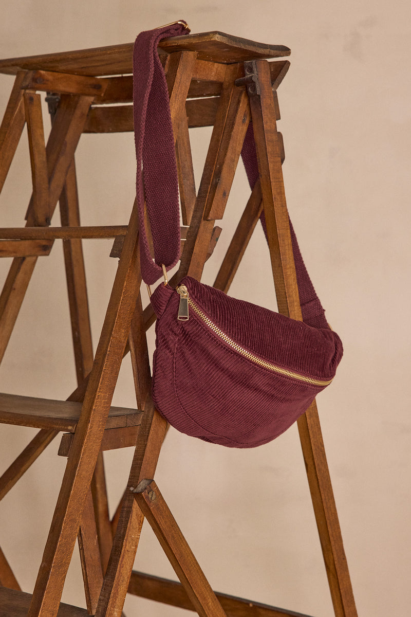 GELINA BURGUNDY COTTON VELVET BUM BAG