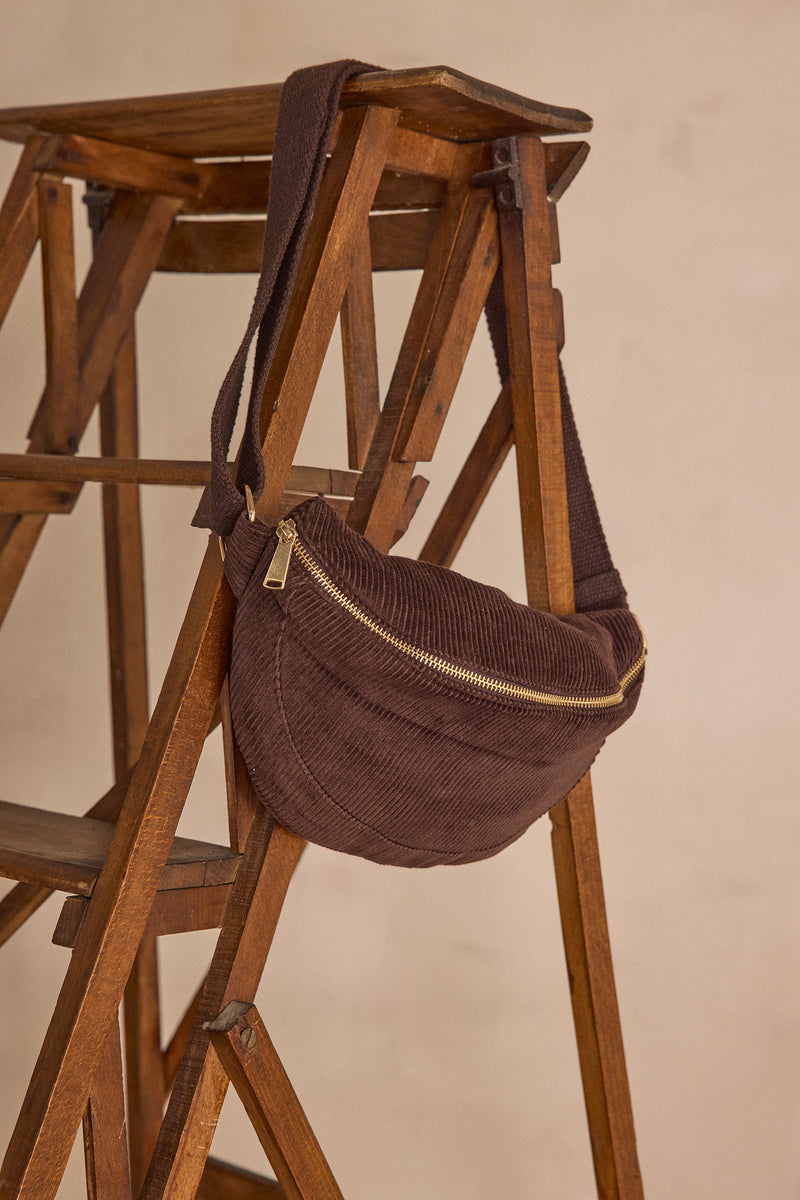 GELINA DARK BROWN COTTON VELVET BUM BAG