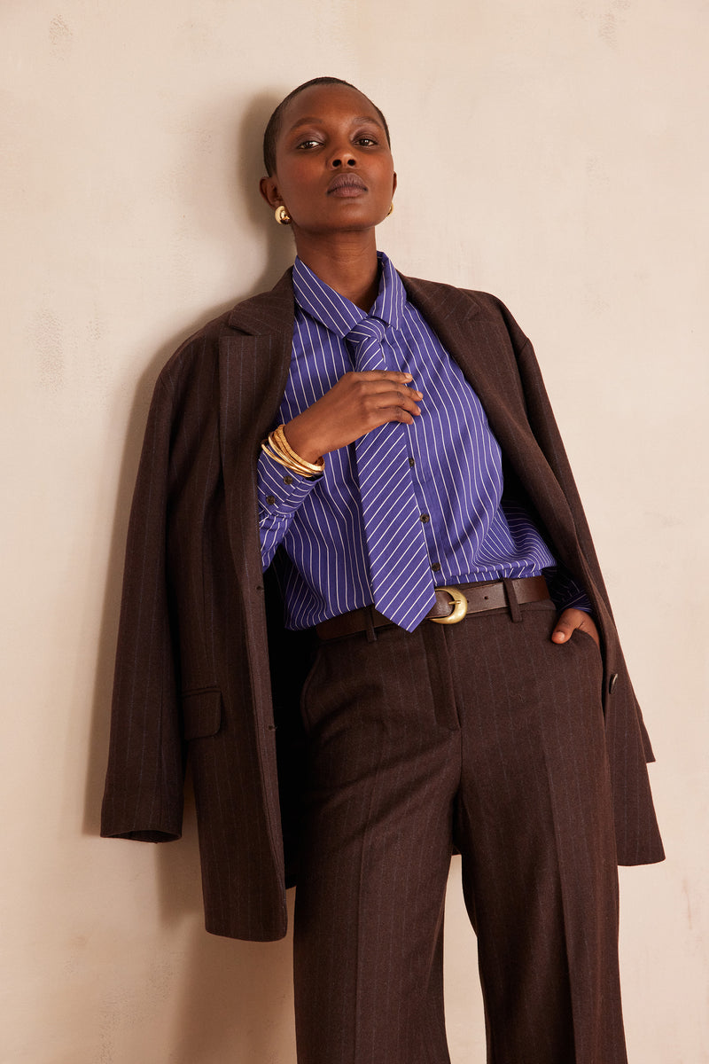 SALVADOR LAVENDER STRIPED COTTON SHIRT