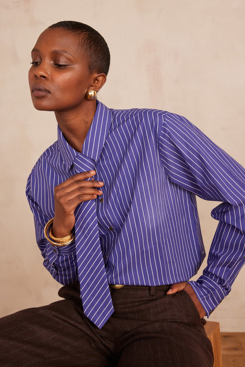SALVADOR LAVENDER STRIPED COTTON SHIRT