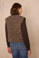 BASTIEN DARK BROWN SLEEVELESS WOOL CARDIGAN