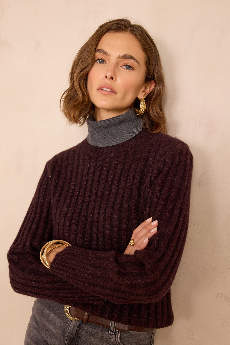 BENICIO WOOL AND ALPACA AUBERGINE JUMPER