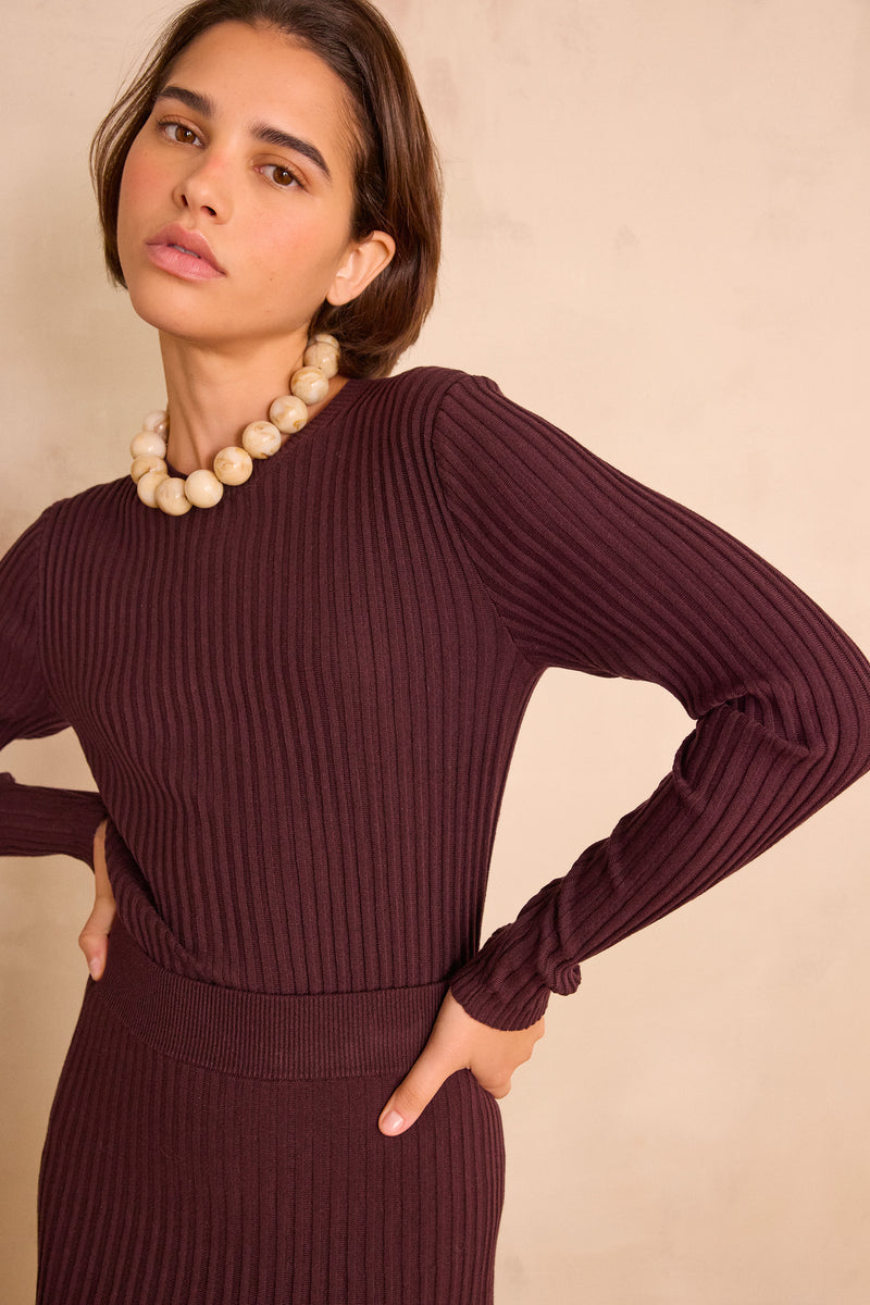 BRIDGET AUBERGINE RIBBED COTTON JUMPER