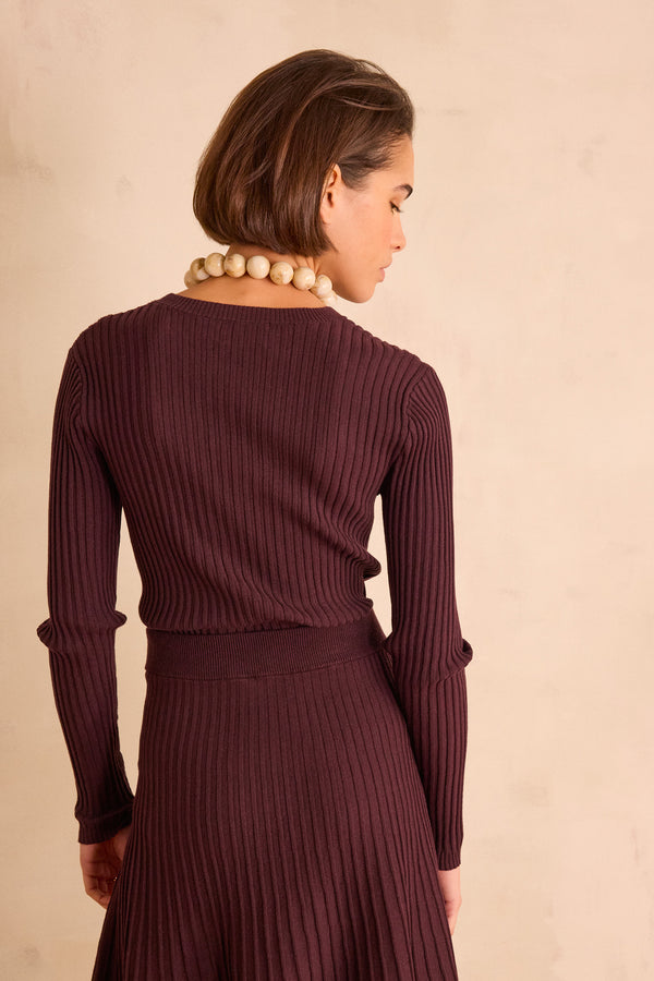BRIDGET AUBERGINE RIBBED COTTON JUMPER