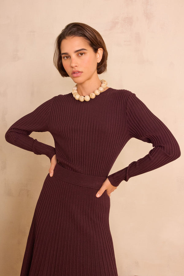 BRIDGET AUBERGINE RIBBED COTTON JUMPER