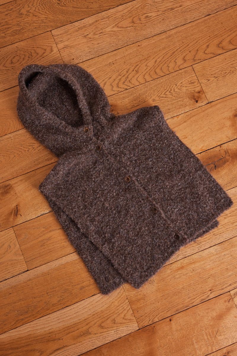 TINA DARK TAUPE FLUFFY HOODED COLLAR