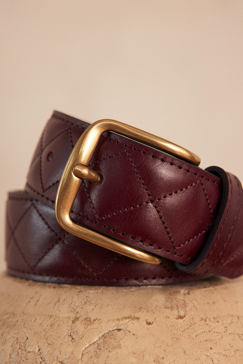 NELLY BURGUNDY QUILTED LEATHER BELT