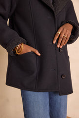 DEBBIE FAUX SHEARLING NAVY COAT