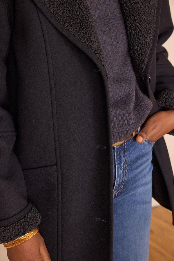 DEBBIE FAUX SHEARLING NAVY COAT