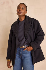 DEBBIE FAUX SHEARLING NAVY COAT