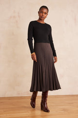 RUBIS MIXED-MATERIAL DARK BROWN DRESS