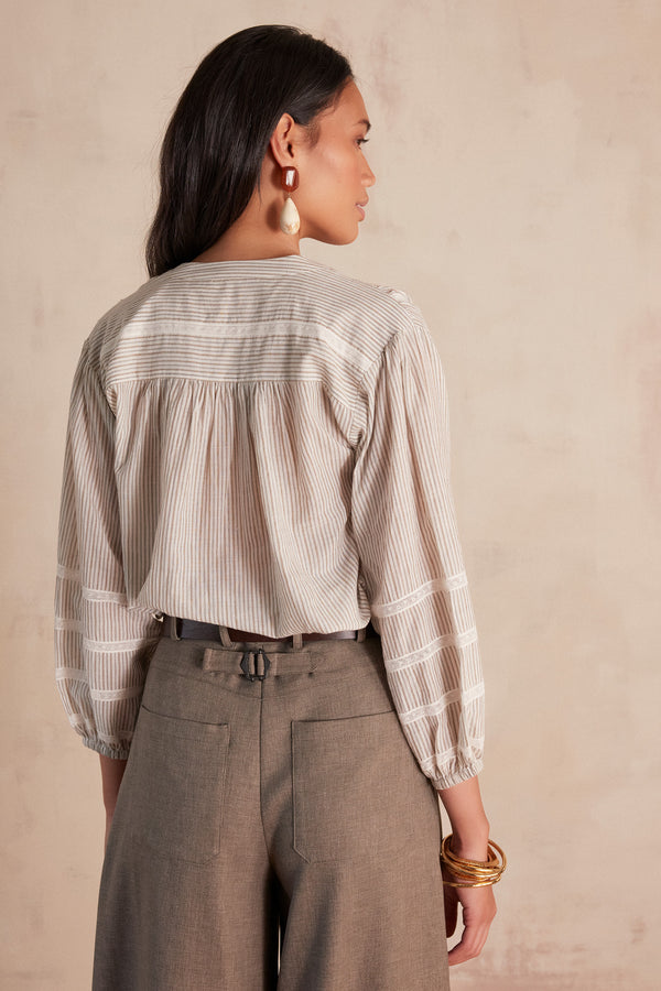 SALOME PALE GREY STRIPED LACE BLOUSE